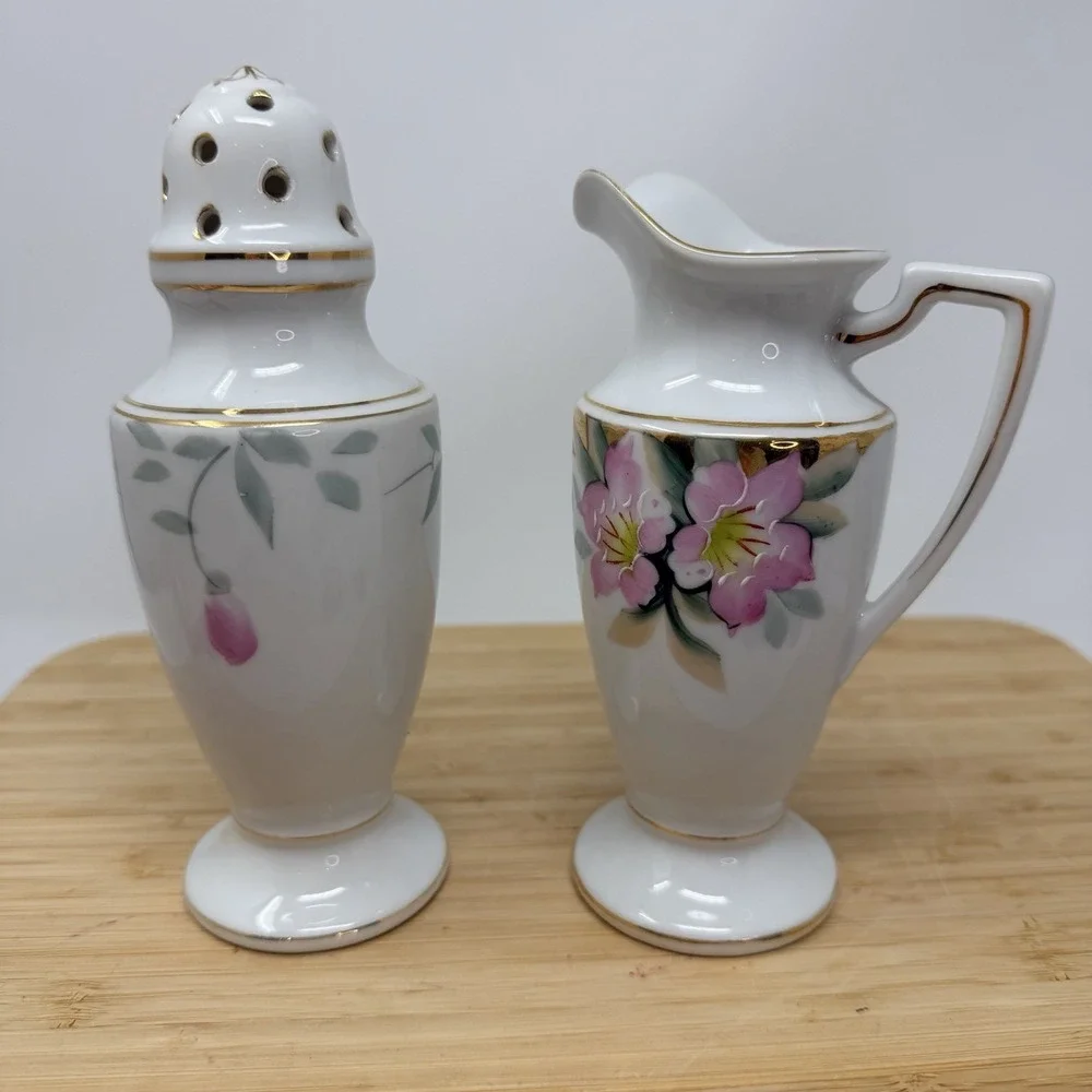 Vintage Noritake‎ Azalea Berry Sugar Shaker & Creamer Red Stamp 19322 Japan